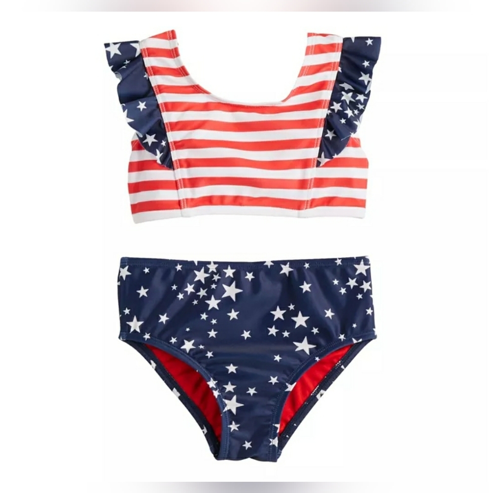 Toddler Girl Jumping Beans Red, White, and Blue Bikini Top and Bottoms Set